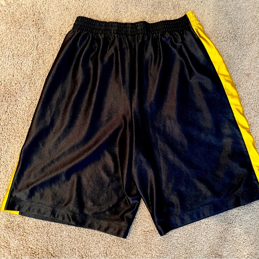 Vintage Nike Basketball Swoosh Shiny Shorts Sz L Charcoal/yellow